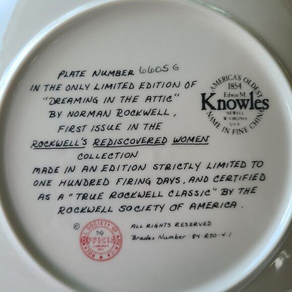 Vintage Norman Rockwell "Dreaming in the Attic" Collector Plate - Knowles China - Picture 9 of 10